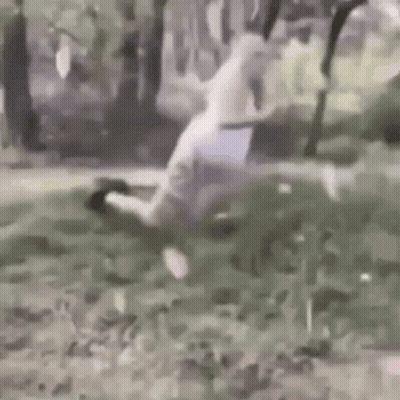 Person Kneeling In Grass With Knife GIF