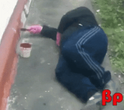 Person Kneeling Painting Wall GIF
