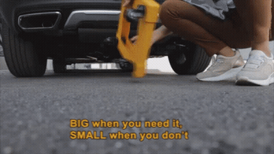 Person Kneeling Under Car Saying Big When You Need It Small When You Don't GIF