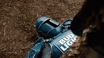 Person Laying In Blue Armor With Bud Light GIF