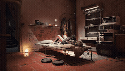 Person Laying On Bed In Room With Graffiti Wall GIF