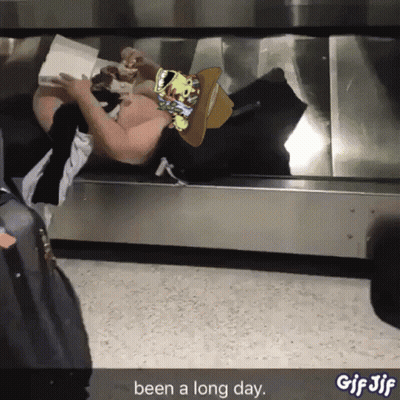 Person Laying On Suitcase Saying Been A Long Day GIF