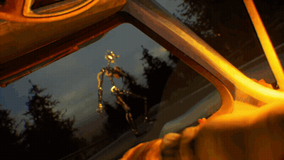 Person Looking Out Car Window With Skeleton GIF