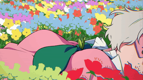 Person Lying In Flower Field With Plant Growing GIF