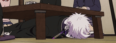 Person Lying Under Table With Chopsticks GIF