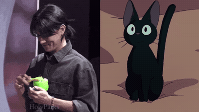Person Next To Black Cat Saying Holy GIF