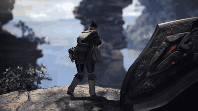 Person On Rocky Cliff In Video Game GIF