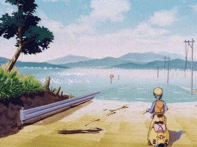 Person On Scooter Looking At Water GIF