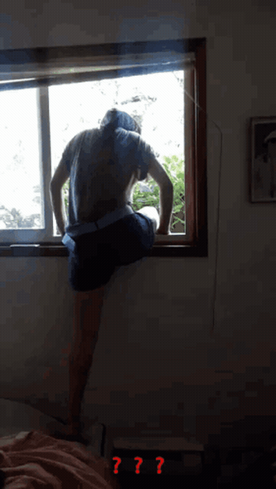 Person On Window Sill With Red Question Mark GIF