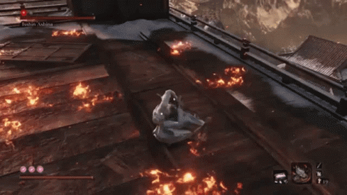 Person On Wooden Bridge In Video Game With Lightning Bolt GIF