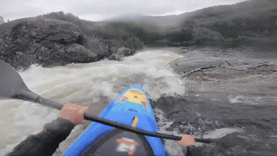 Person Paddling Blue Kayak With SS Sticker GIF