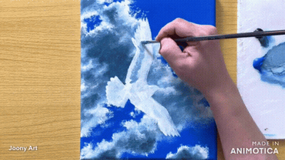 Person Painting Bird On Blue Background Made In Animatica GIF