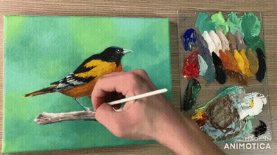 Person Painting Bird On Canvas Made In Animotica GIF
