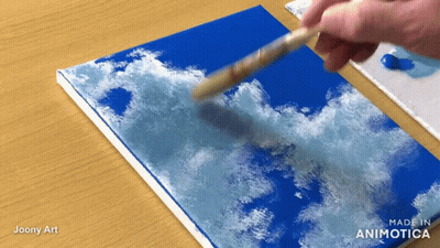 Person Painting Blue Sky With White Clouds Made In Animatica GIF