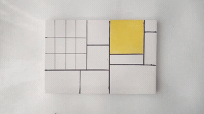 Person Painting Blue Square In Grid GIF