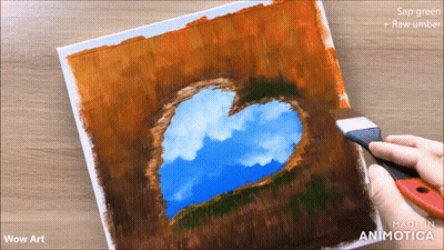 Person Painting Heart Shaped Lake With Sap Green Raw Umber GIF