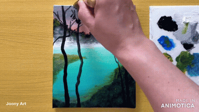 Person Painting Landscape Saying Made In Animatica GIF