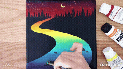 Person Painting Landscape With Acrylic Paint GIF