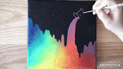 Person Painting Rainbow Canvas Saying Made In Animatica GIF