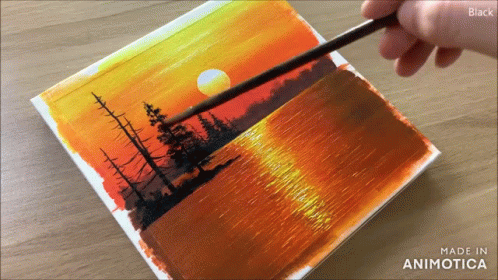 Person Painting Sunset Over Lake GIF