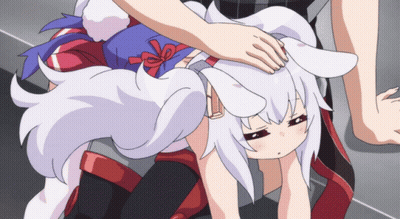 Person Petting Cartoon With White Hair And Red Eyes GIF