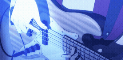 Person Playing Bass Guitar On Blue Background GIF