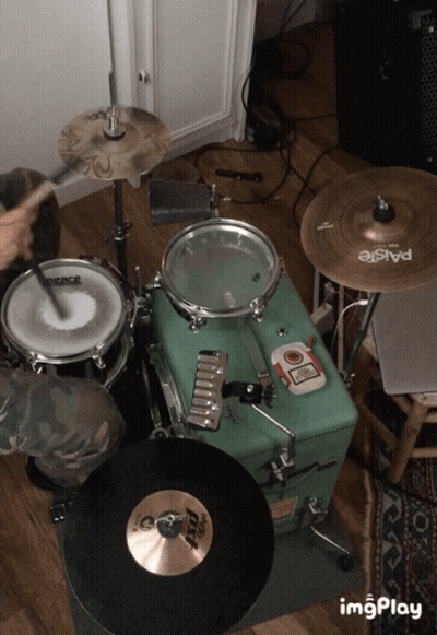 Person Playing Drum Set With Paiste Cymbal GIF