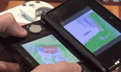 Person Playing Game on 3DS