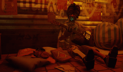 Person Playing Guitar In Dark Room With Sign 0876 23 17 GIF