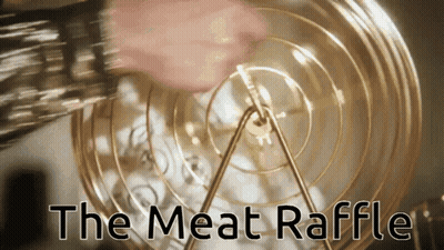 Person Playing Meat Raffle With Gold Spinner GIF