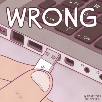 Person Plugging USB Into Laptop Saying Wrong GIF