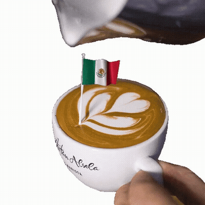 Person Pouring Milk Into Coffee With Mexican Flag On Top GIF