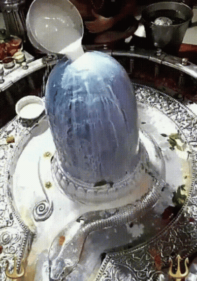 Person Pouring Milk Into Statue Of Shiva GIF