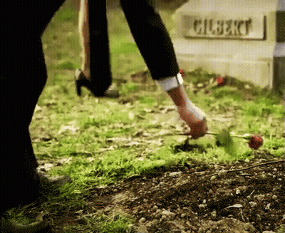 Person Putting Rose On Gilbert Grave GIF