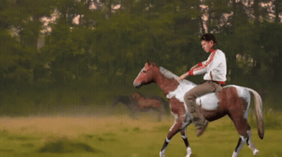 Person Riding Brown And White Horse GIF