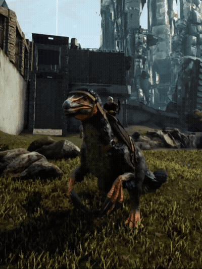 Person Riding Dinosaur In Field GIF