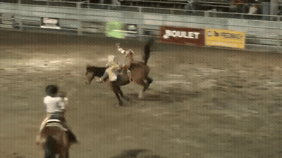 Person Riding Horse In Rodeo Arena With BC Sign GIF