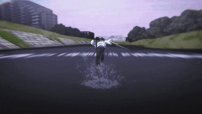 Person Running Down Road With Sword GIF