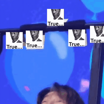 Person's Face Surrounded By Images Of Men Saying True GIF