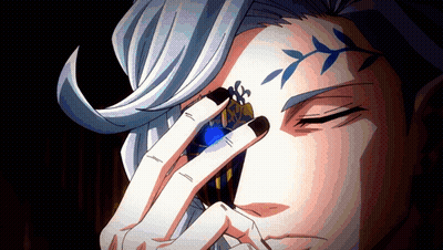 Person's Face With Black Nails And Blue Ring GIF