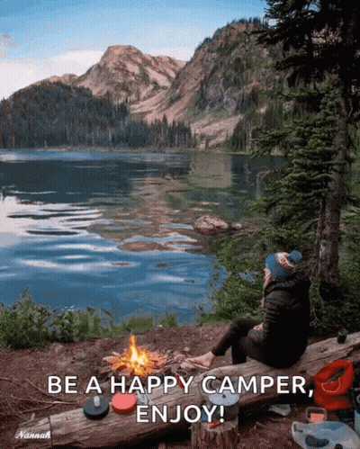 Person Sitting By Lake Be A Happy Camper GIF