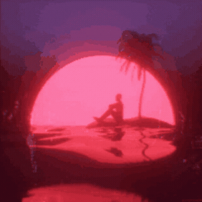 Person Sitting On Beach In Front Of Red Sun GIF