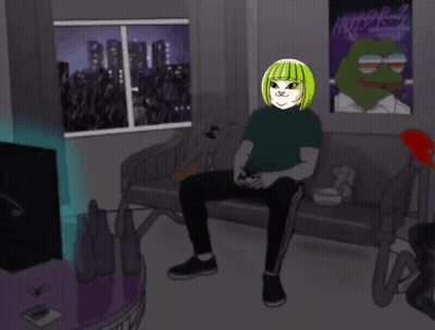 Person Sitting On Couch With Frog Poster GIF