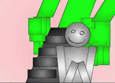 Person Sitting On Staircase Green Background GIF