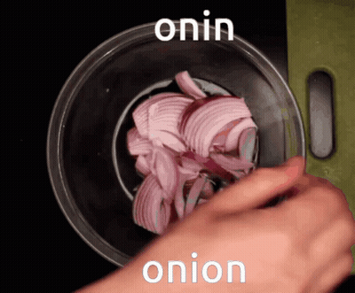 Person Slicing Onion In Bowl GIF