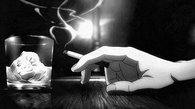 Person Smoking Cigarette Next To Whiskey GIF