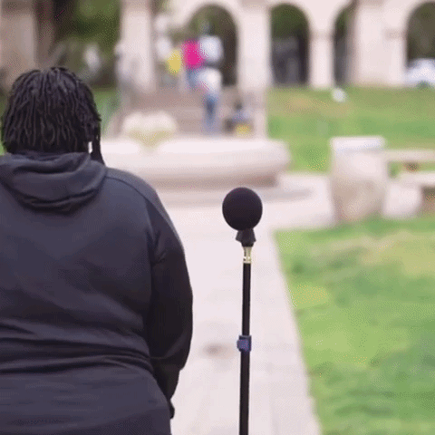 Person Standing At Microphone In Park GIF