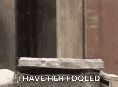 Person Standing By Trash Can Saying I Have Her Fooled GIF