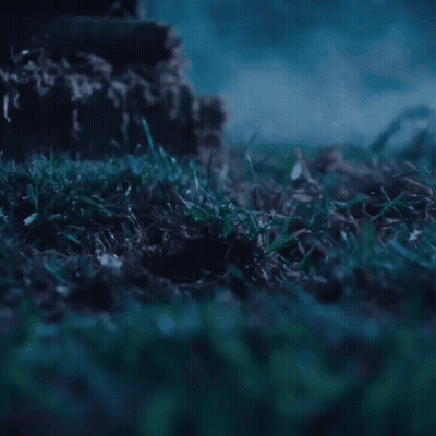 Person Standing In Dark Grass With Smoke From Feet GIF