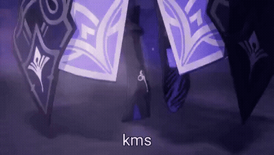Person Standing In Darkness With Purple Shield GIF